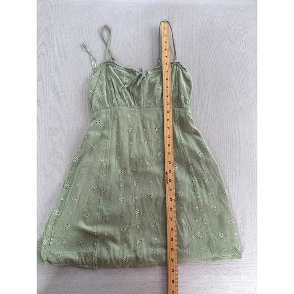 O'neill Sage Green tinkerbell Eyelet Lace Mini Dress Cottagecore Fairycore - Picture 2 of 5